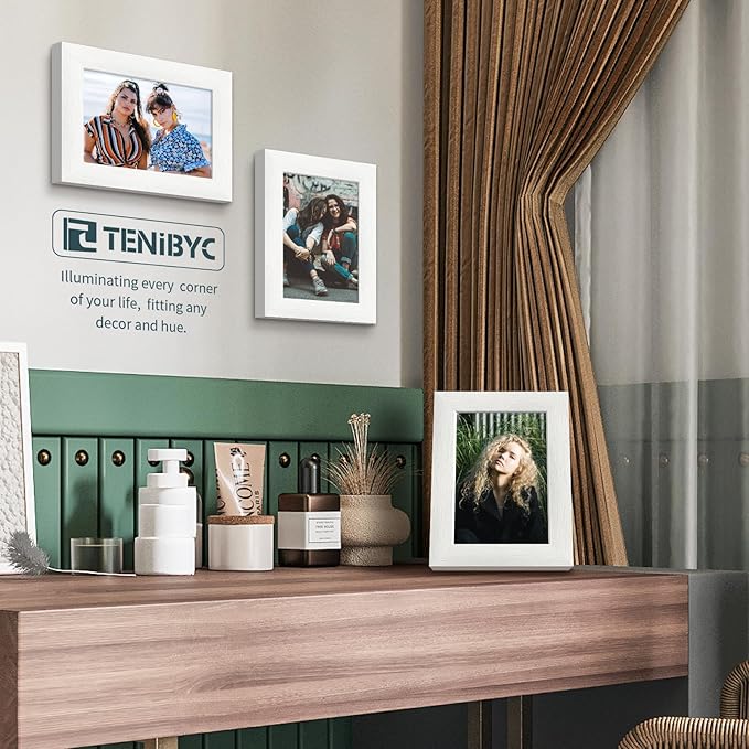 5x7 Picture Frame 3 Pack - White Woodgrain, Solid Wood & HD Tempered Glass, Table Display or Wall Hanging-CasaMuseHome