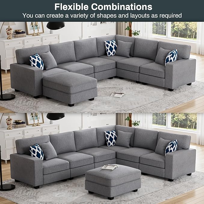 L Lengend Vansen Modular Sectional Sofa U Shaped Couch with Ottoman Modern Reversible Corner Sectional Couch for Living Room (Dark Grey, U Shaped Sofa-2)-CasaMuseHome