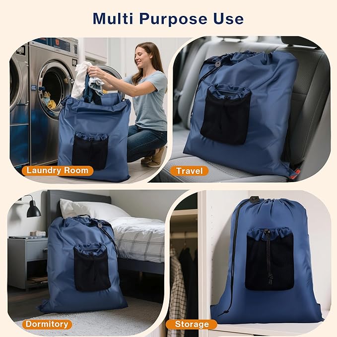 2-Pack Backpack Laundry Bags, Heavy Duty Laundry Bag Backpacks with Adjustable Shoulder Straps, Door Hanging Washing Bag, Laundry Hamper Lining for College Dorm, Travel, Laundromat-CasaMuseHome