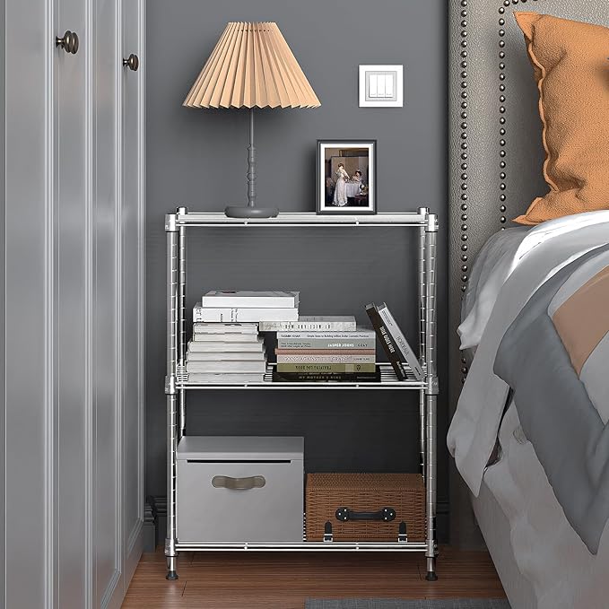 450 lbs Wire Storage Shelving 3-Tier Utility Shelving Unit Steel Organizer Wire Rack for Home,Kitchen,Office,Chrome(11.8" D x 17.7" W x 26.4" H)-CasaMuseHome