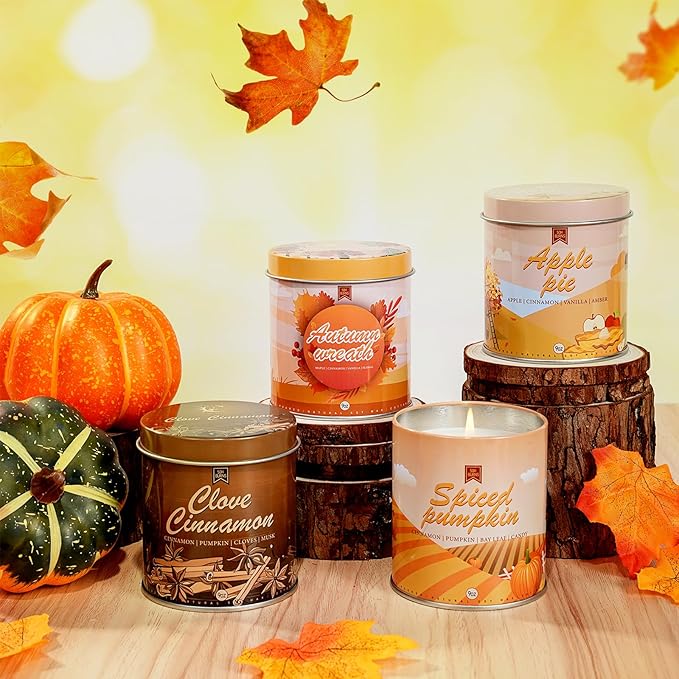 4 Pack Scented Fall Candles Set, 36oz Aromatherapy Soy Wax Candles for Home Scented, Halloween House Warming Gifts Birthday Candle for Women Halloween Apple Pie/Autumn Wreath/Cinnamon/Pumpkin Candle-CasaMuseHome