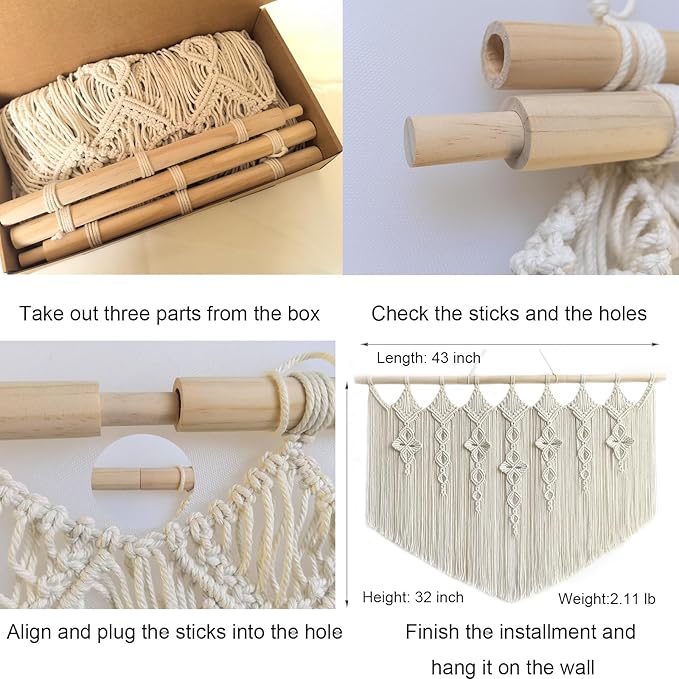 Achart Macrame Wall Hanging Large- Boho Wall Decor- large wall art- Wall Decor Living Room- Macrame Tapestry Boho Decor for Bedroom (Beige-Flower)-CasaMuseHome