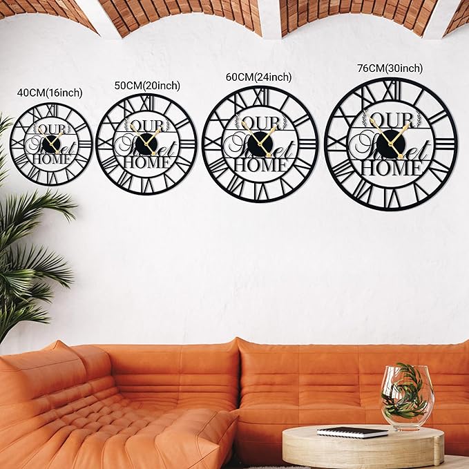 20inches/50cm Wall Clocks Roman Numeral Battery Powered No Ticking Silent Modern Unique Metal Wall ClocksSuitable Living Room Kitchen Bedroom Fireplace Office Farmhouse-CasaMuseHome