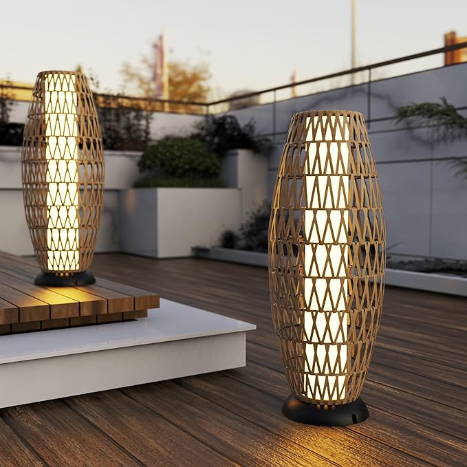 2 Pack Large Patio Solar Powered Lanterns for Garden Outdoor Decorative Floor Lamp Water-Resistant Wicker Lights for Deck Backyard-CasaMuseHome