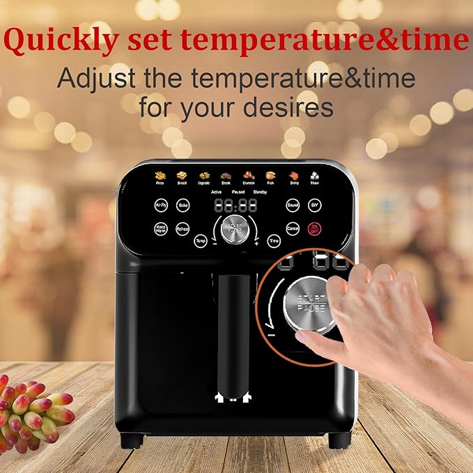 6.3QT Air Fryer Oven with LED Digital Touchscreen, 12 Preset Cooking Functions Air fryers, Bake, Reheat, Keep Warm, Nonstick and Dishwasher-Safe Basket, Stainless Steel/Black-CasaMuseHome
