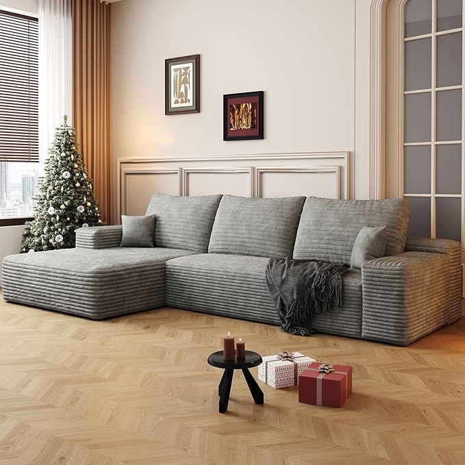 108" Sectional Couches for Living Room Modern Modular Sofa with L-Shape Couchs Upholstered Boneless Couch Deep Seat Sectional Couch with Chaise (Grey, Left Facing Chaise+2Seaters)-CasaMuseHome