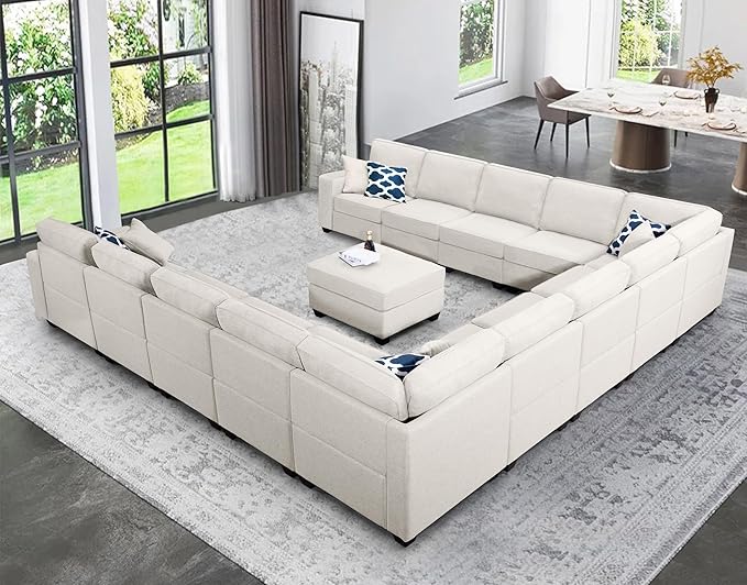 L Lengend Vansen Modular Sectional Sofa U Shaped Couch with Ottoman Modern Reversible Corner Sectional Couch for Living Room (Cream, U Shaped Sofa-6)-CasaMuseHome