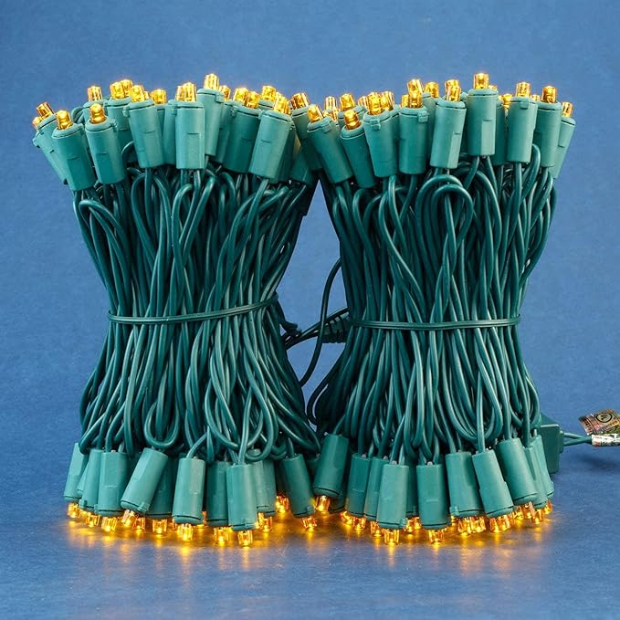 200 Count Orange Wide Angle LED Christmas Lights, 66 ft Green Wire UL Certified Commercial Grade 5mm Holiday String Light Set (Orange)-CasaMuseHome