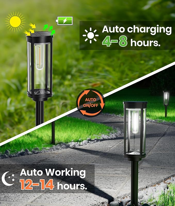 8 Pack Solar Pathway Lights Outdoor,Super Brightness IP65 Waterproof Auto On/Off Solar Path Lights, Garden Solar Powered Landscape Lighting for Outside Yard Garden Driveway Walkway Decor-CasaMuseHome
