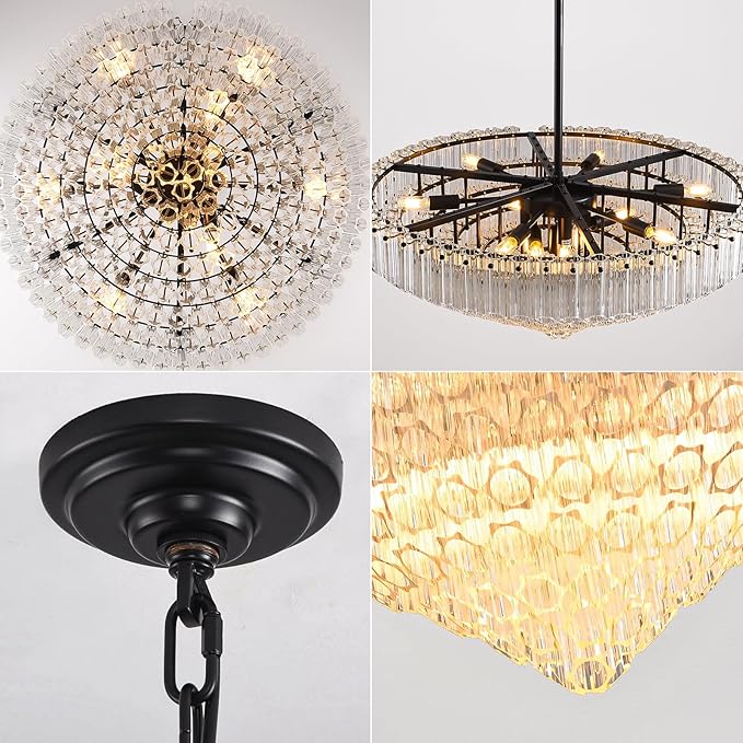 30" Modern Dining Room Chandeliers, 13-Light Clear Crystal Chandeliers, Dimmable Blown Glass Chandelier for Living Room, Round Large Chandelier for High Ceiling, Bedroom, Entryway, Staircase-CasaMuseHome