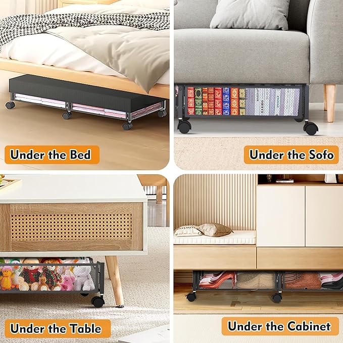 2 Pack Under Bed Storage with Wheels, 36" Lengthen Underbed Storage Containers with Lids, Large Capacity Under Bed Shoe Storage, Metal Clothes Organizer, Storage Box for Clothing Shoes Blankets Sheet-CasaMuseHome