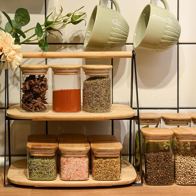 6oz Glass Food Storage Jars, Glass Jars with Bamboo Lids, Kitchen Storage Jars, Set of 12, Canisters with Airtight Lids for Spice, Coffee, Cookie, Pantry Organizers-CasaMuseHome