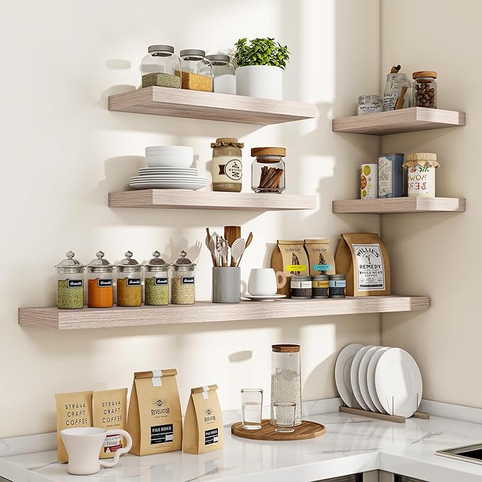 48 Inch Floating Shelves, 3D Textured Wood Grain, 48"x9.25"x1.5" Inch Deep Floating Shelves for Wall, Wooden Shelves for Bathroom, Bedroom, Living Room, Washed White-CasaMuseHome