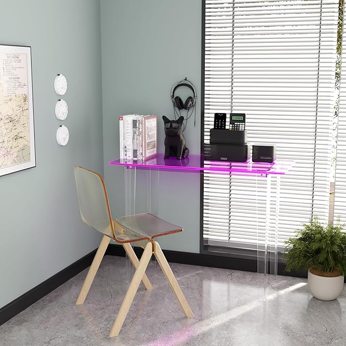 Acrylic Desk, Modern Study Table for HomeOffice-Extended Surface Multi-Purpose Console & EntrywayTable, Sturdy Lightweight Design((42.5-inch, Pink)-CasaMuseHome