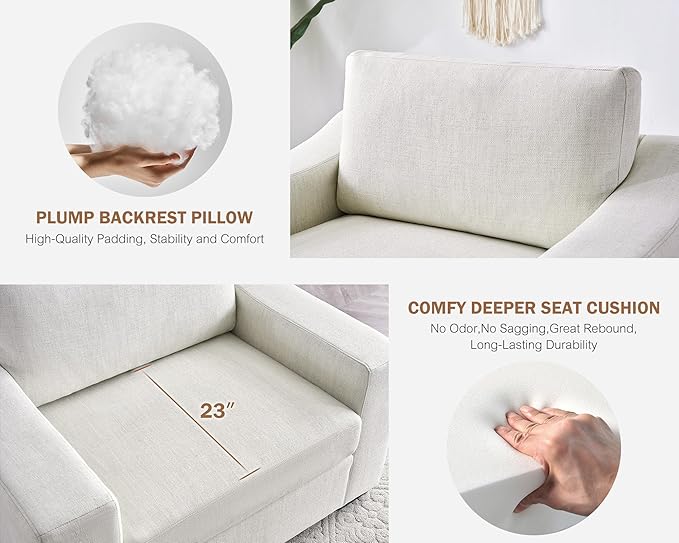 L Shaped Sectional Sofa with Ottoman,Rolled Armrest,Modern Sectional Modular Couch for Living Room,Breathable Linen Fabric Corner Couch with 7 Seats for Apartment,Removable Sofa Cushion,Ivory-CasaMuseHome