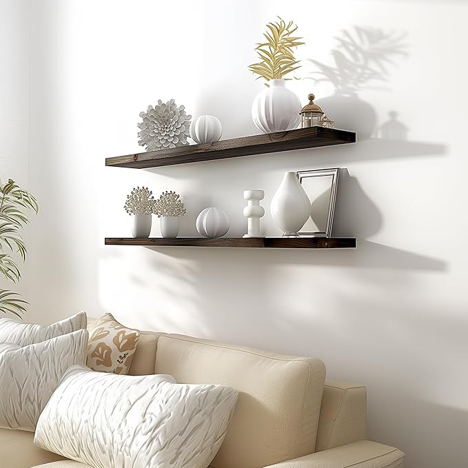 48 Inch Floating Shelves for Wall Rustic Brown Wood Wall Shelves for Bedroom Set of 4-CasaMuseHome