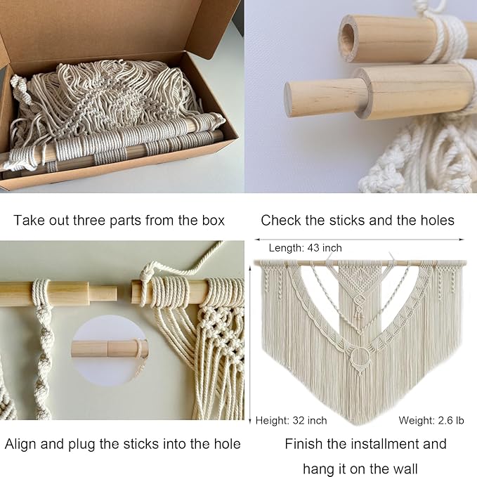 Achart Macrame Wall Hanging Large- Boho Wall Decor- large wall art- Wall Decor Living Room- Macrame Tapestry Boho Decor for Bedroom (Beige-O)-CasaMuseHome