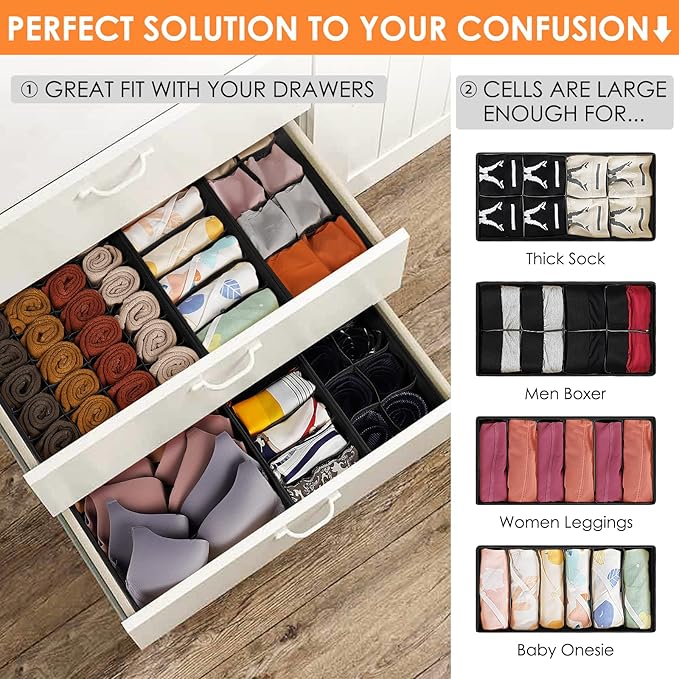 12 Pack Drawer Organizers, 116 Compartments Fabric Foldable Dresser Drawer Organizers for Clothing, Closet Organizers and Storage Bins for Clothes, Christmas Ornament Storage Boxes with Dividers-CasaMuseHome