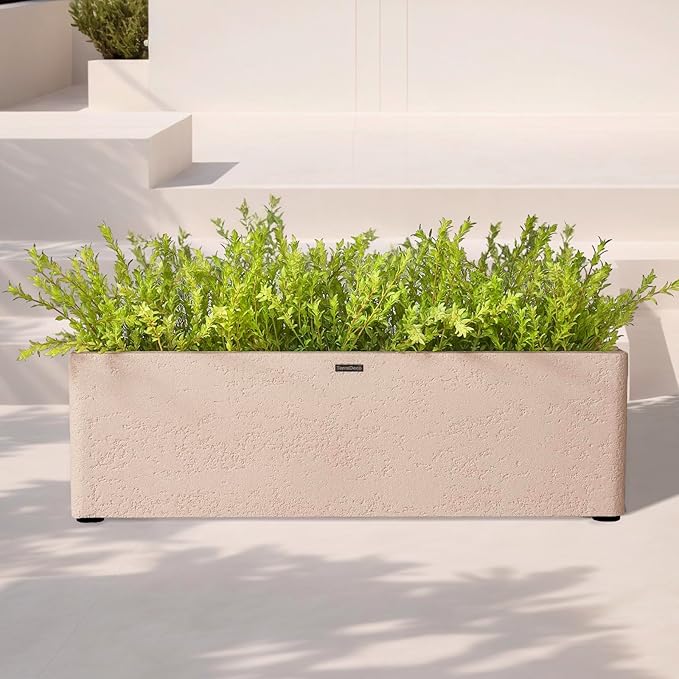 31 Inch Rectangular Concrete Planter,Durable All-Weather Use with Drainage Holes,Large Rectangular Planter for Outdoor Indoor Plants-CasaMuseHome