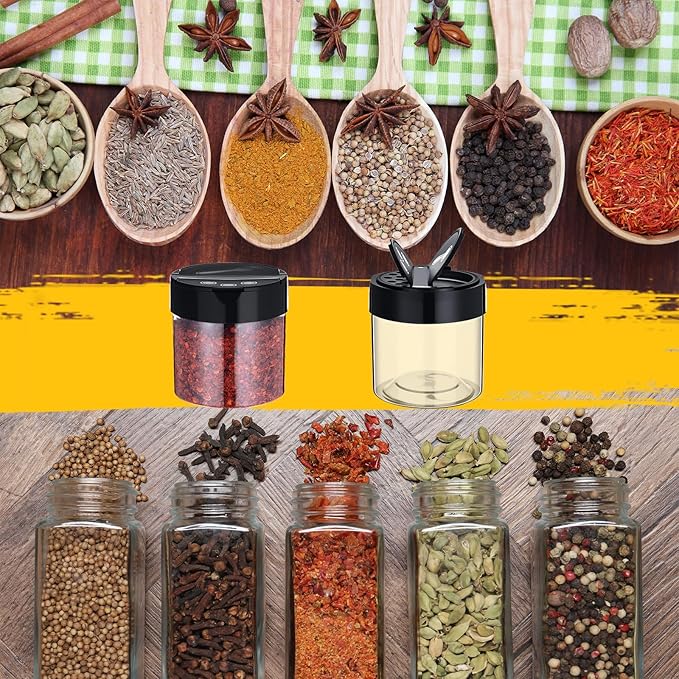 50 Pack 4.7 oz Plastic Spice Jars with Black Cap Empty Clear Plastic Spice Bottle Containers Reusable Seasoning Jars with Shaker Lids for Kitchen Storing and Dispensing Salt Powders-CasaMuseHome