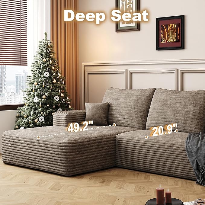 108" Sectional Couches for Living Room Modern Modular Sofa with L-Shape Couchs Upholstered Boneless Couch Deep Seat Sectional Couch with Chaise (Camel, Left Facing Chaise+2Seaters+1Ottoman)-CasaMuseHome