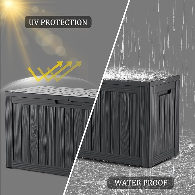 80 Gallon Lockable Resin Deck Box, Waterproof & UV-Resistant Outdoor Storage Box for Outdoor Cushion Storage, Garden Tools & Pool Accessories Storage, Black-CasaMuseHome