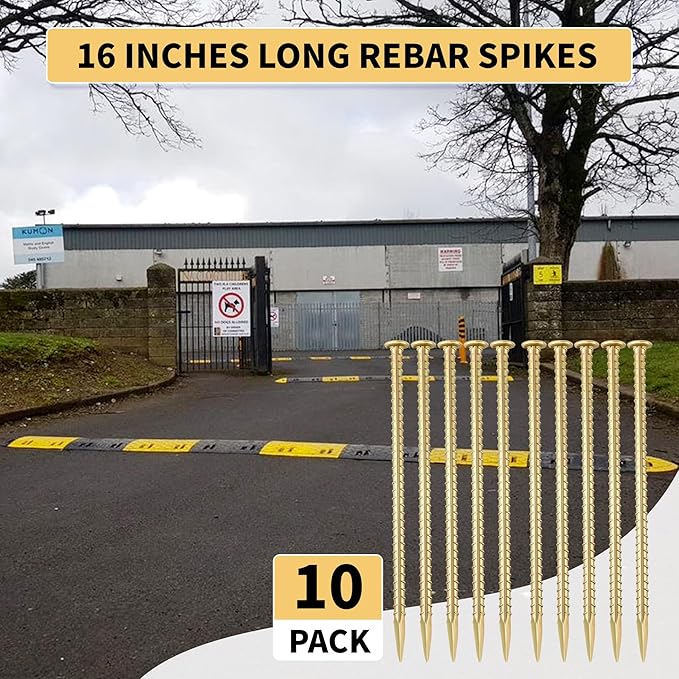 16 Inch Rebar Stakes 1/2 Inch Diameter Galvanized Steel Ground Anchors Heavy Duty Anchoring Spikes for Speed Bump, Parking Curb and Tent (10 Pack)-CasaMuseHome