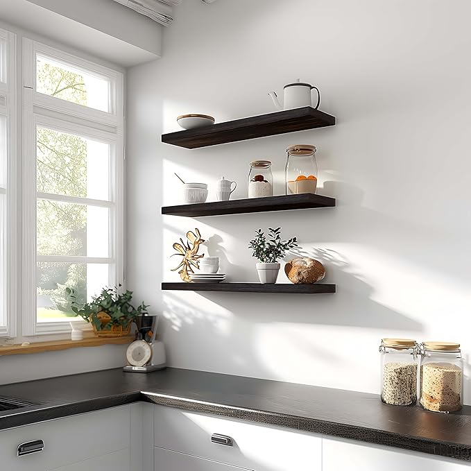 24 Inch Floating Shelves for Wall Rustic Brown Wood Wall Shelves for Bedroom Set of 4-CasaMuseHome