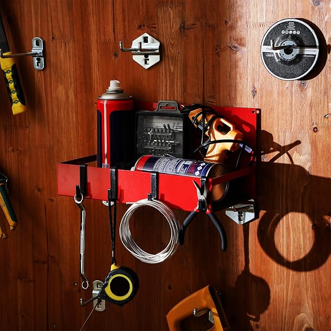 3 Pack Magnetic Garage Organizer Spice Rack for Refrigerator - 20 lb Capacity Shelf Hanging Heavy Duty Fridge Side for Organize Garage Tools, Red-CasaMuseHome