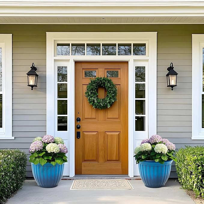 15" H Large Flower Pots, Set of 2 Plastic Planters for Outdoor Plants with Gradient Blue Finish and 3D Textures, Weather-Resistant for Porch, Garden, Patio or Indoor Use-CasaMuseHome