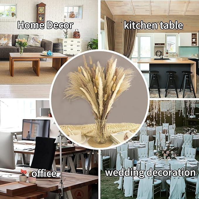 65PCS Pampas Grass Decor, Including pompas Floral, Reed Dried Grass and Bunny Tails Dried Flowers, Natural Dried Pampas Grass Bouquet for Boho Decor Wedding, Home Decoration-CasaMuseHome