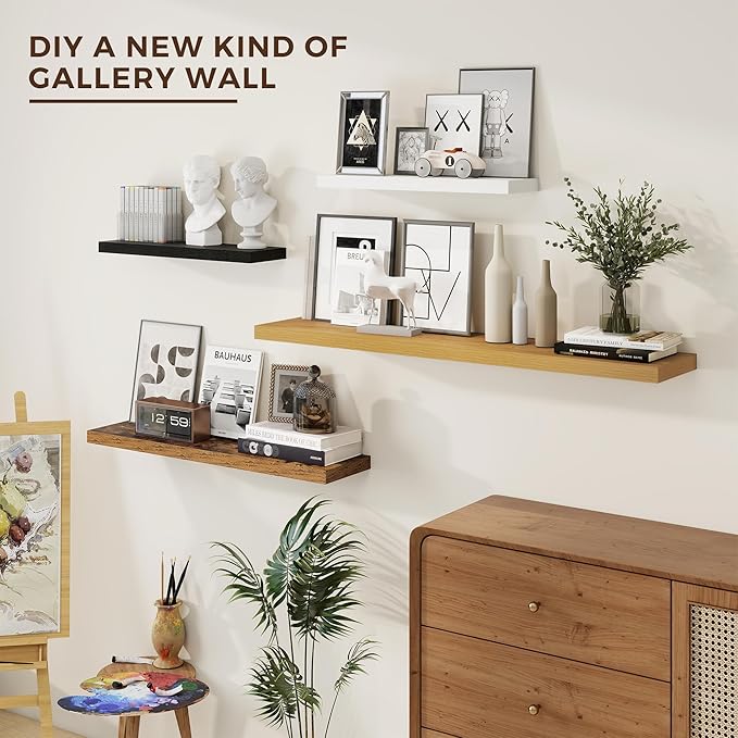 24 inch Floating Shelves Long Floating Shelves for Wall Large Wall Mounted Shelves with Invisible Brackets, White Shelves for Bathroom, Living Room, Kitchen, Office, 24x6.7 inch deep Set of 2-CasaMuseHome