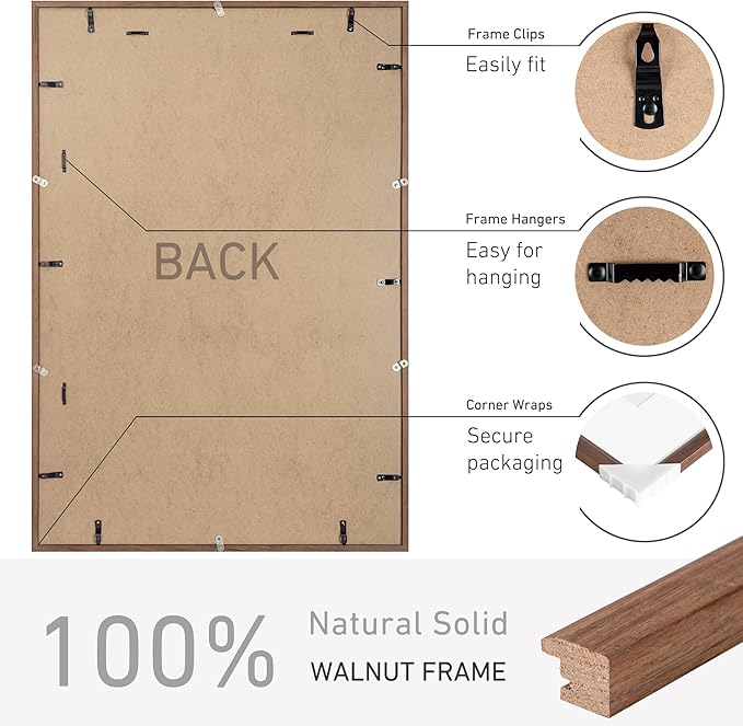 27x40 Poster Frame Natural Solid Walnut Photo Frames with 24x36 Removable Mat Wall Hanging Large Handcrafted Frame with HD Plexiglass Wall and Tabletop Display Large Picture Frame-CasaMuseHome