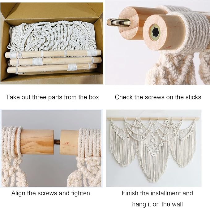 Achart Macrame Wall Hanging Large- Boho Wall Decor- large wall art- Wall Decor Living Room- Macrame Tapestry Boho Decor for Bedroom (Beige-Fringe)-CasaMuseHome