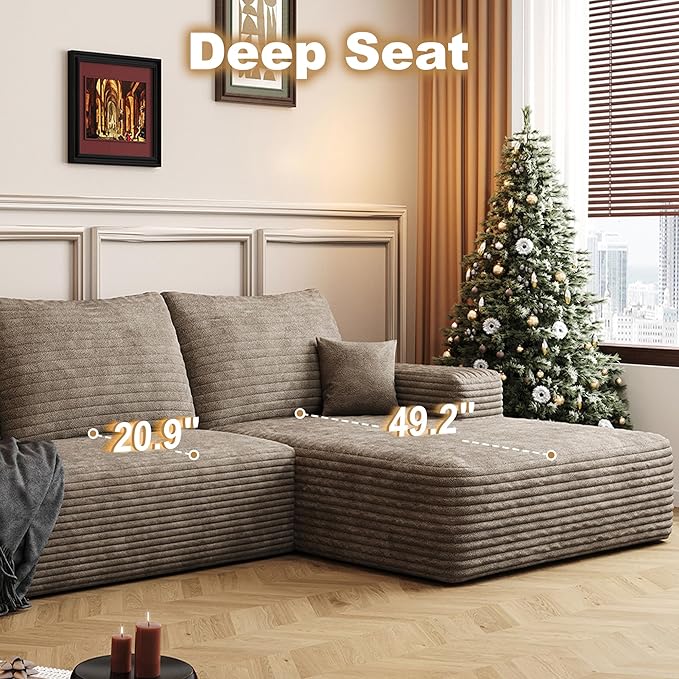 108" Sectional Couches for Living Room Modern Modular Sofa with L-Shape Couchs Upholstered Boneless Couch Deep Seat Sectional Couch with Chaise (Camel, Right Facing Chaise+2Seaters)-CasaMuseHome