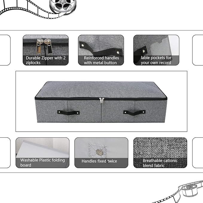 2PCS Foldable Blankets Clothes Comforters Storage Bin Organizer with Plastic Support Liner for Blankets, Towels, Comforter, Sweaters, Linen Sheets, Wrapping Paper, Black Grey-CasaMuseHome