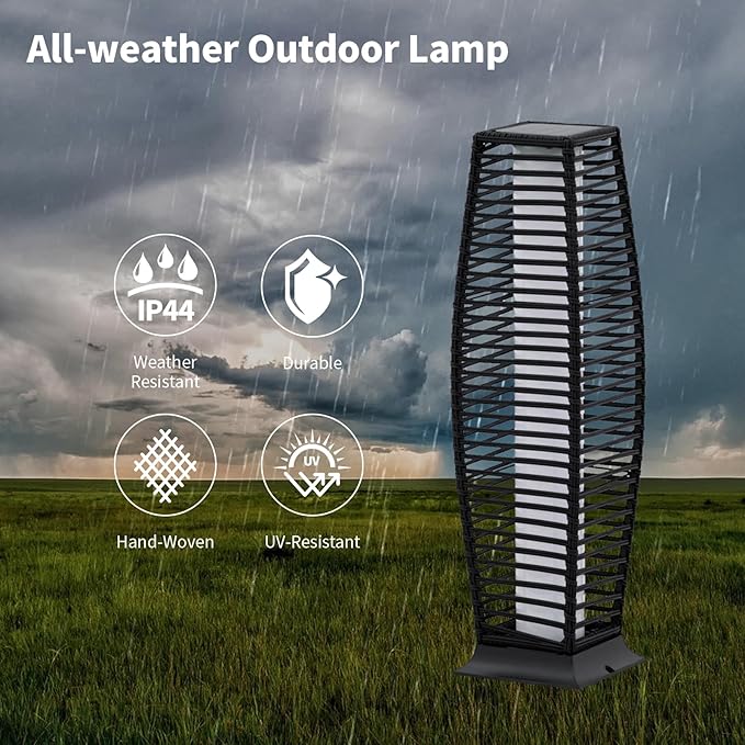 2 Pieces Outdoor Floor Lamp Weather-Resistant Outdoor Wicker Light Solar Powered Lantern Deck Lights for Patio Yard Garden-CasaMuseHome