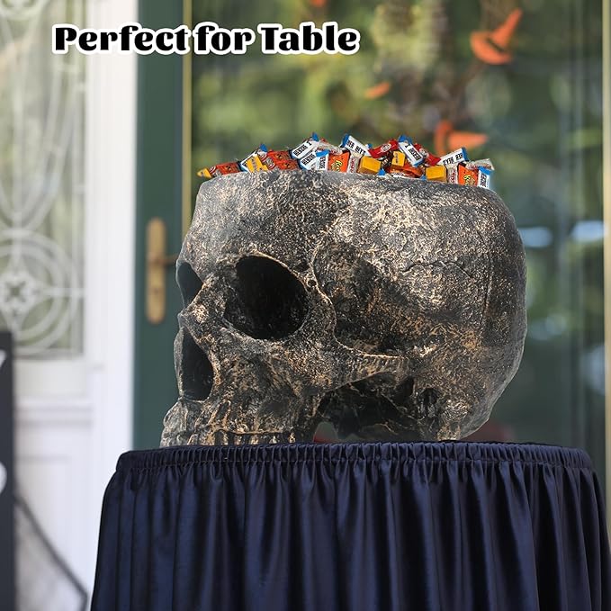 7lb Capacity Extra Large Halloween Skull Candy Dish - Deep Skull Head Halloween Candy Bowl Holder Artificial Resin Skulls Decor Indoor Outdoor Table Centerpieces Flower Pot Plant Office Pen Holder-CasaMuseHome