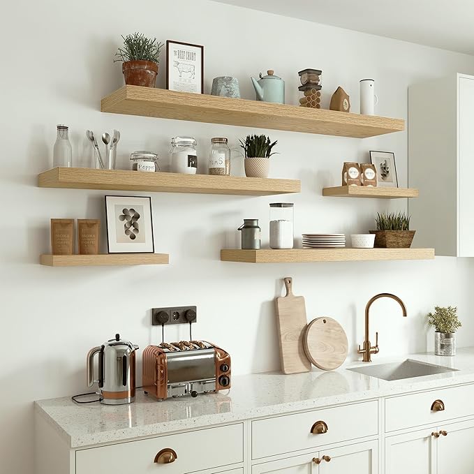 10 inches Deep Floating Shelves 36 inch Long, Single Wall Shelves Heavy Duty 70 lbs for Bedroom, Bathroom, Living Room, Kitchen, Office, Modern Shelf Home Decor, Set of 1, Oak-CasaMuseHome