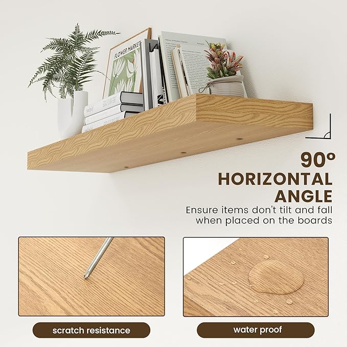 12 Inch Deep Floating Shelves for Wall, 48W x 12D Rustic Oak Wood Floating Shelves, Large Floating Shelves Set of 1 for Living Room Bathroom Laundry Room Bedroom Kitchen Home Office - Oak-CasaMuseHome