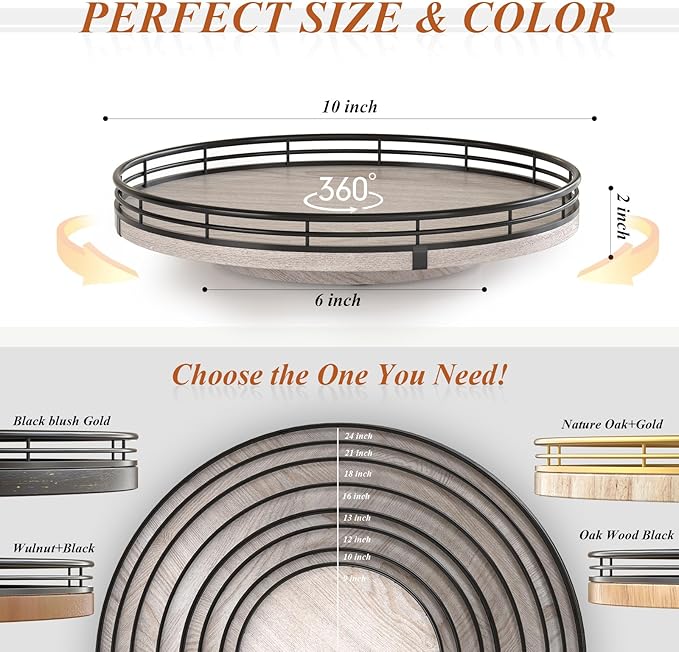 10" Oak Bathroom Vanity Tray Turntable for Perfume Candle, Round Wooden Decorative Tray for Kitchen Sink Countertop Organizer, Bathroom Counter Organizer for Skincare Makeup, Rustic White-CasaMuseHome