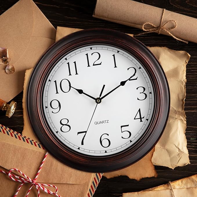 14 Inch Wall Clocks Battery Operated Silent Non-Ticking Wall Clock Vintage Retro Rustic Style Decorative for Living Room Kitchen Farmhouse (Bronze)-CasaMuseHome