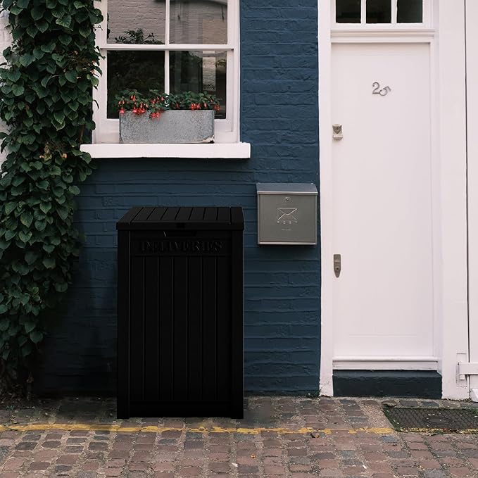 55 Gallon Lockable Resin Deck Box, Waterproof & UV-Resistant Outdoor Storage Box for Cushion Storage and Delivery Box, Black-CasaMuseHome