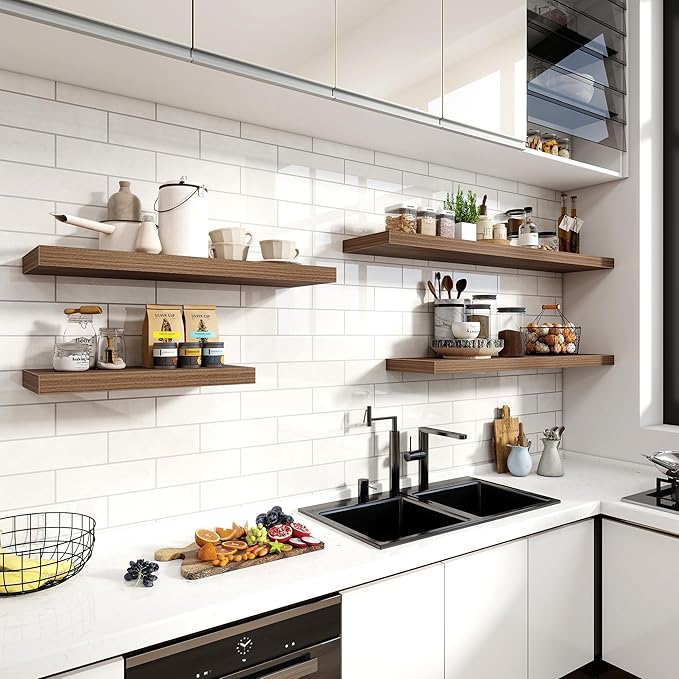 36 Inch Floating Shelves, 12 Inch Deep Floating Shelves for Wall, Floating Shelf with Invisible Brackets, Deep Shelves for Bathroom, Bedroom, Living Room, 2 Pack, Walnut-CasaMuseHome