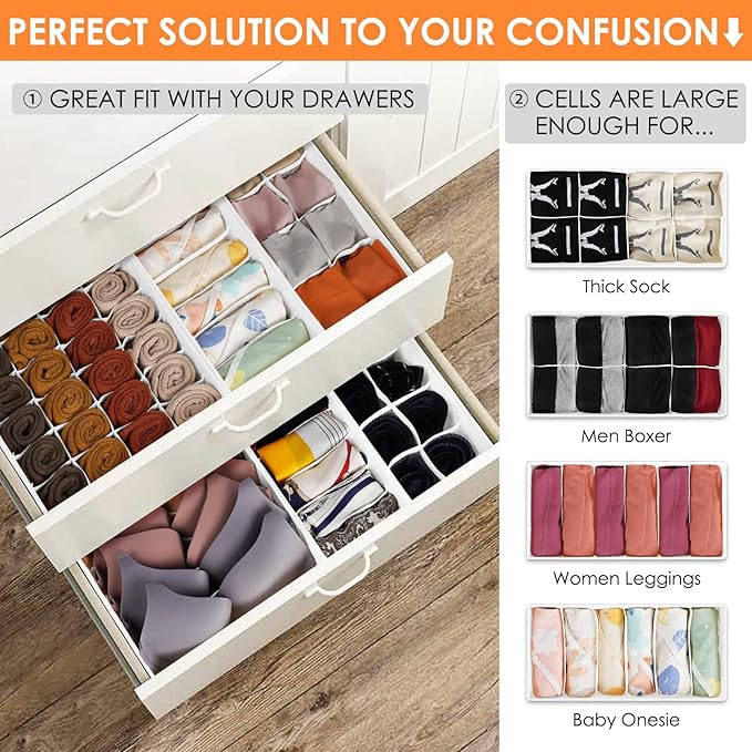 12 Pack Drawer Organizers for Clothing, 116 Large Compartments Fabric Dresser Closet Organizers and Storage Bins for Baby Clothing, Women Men Underwear Socks, Bra, Ties, College Dorm Room Essentials-CasaMuseHome
