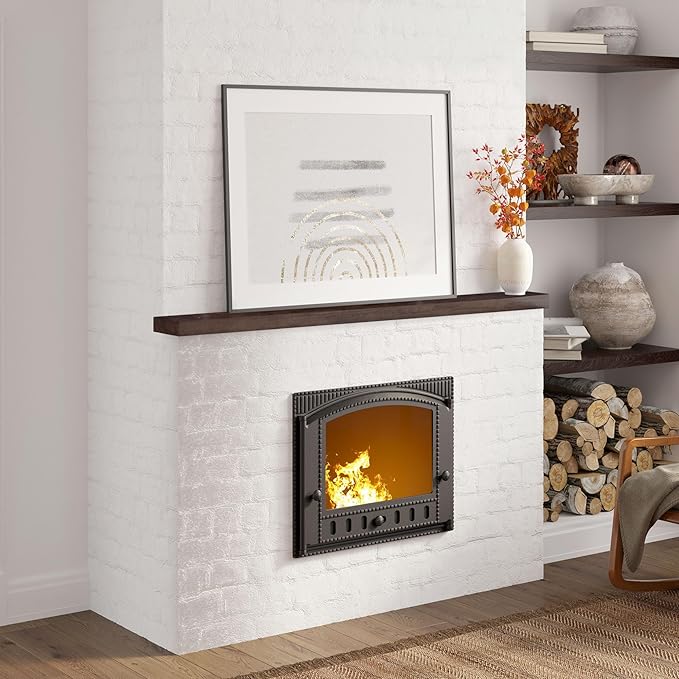 48 Inch Fireplace Mantel - 8 Inch Deep Rustic Premium Solid Pine Wood Floating Shelf - Farmhouse Wall Mounted Display Shelf - Heavy-Duty Metal Bracket - 48"W x 8"D - Set of 1 - American Walnut Color-CasaMuseHome