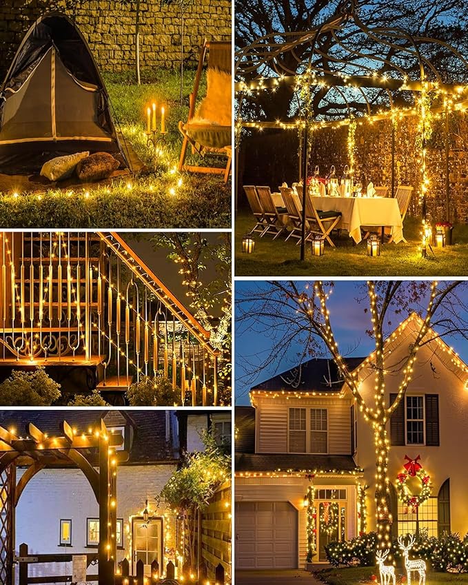 3 Pack Solar Fairy Lights for Outside Waterproof, Total 147FT 450 LED Solar String Lights Outdoor 8 Modes Solar Twinkle Lights for Garden Yard Christmas Tree Wedding Party Decor, Warm White-CasaMuseHome