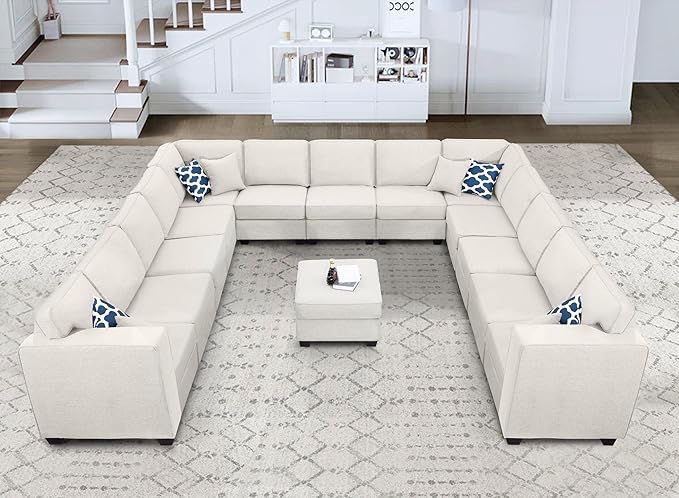 L Lengend Vansen Modular Sectional Sofa U Shaped Couch with Ottoman Modern Reversible Corner Sectional Couch for Living Room (Cream, U Shaped Sofa-6)-CasaMuseHome