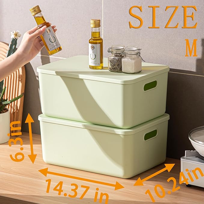 4 pack large plastic White storage bins Baskets, Toy Box Chest with Lids and Handle,Organizer Containers for Baby,Kids,snacks,Nursery,Shelves,Playroom, Bedroom,Office,Closet,home-CasaMuseHome