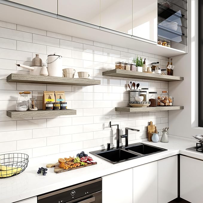 36 Inch Floating Shelves, 12 Inch Deep Floating Shelves for Wall, Floating Shelf with Invisible Brackets, Deep Shelves for Bathroom, Bedroom, Living Room, 2 Pack, Vintage Gray Oak-CasaMuseHome